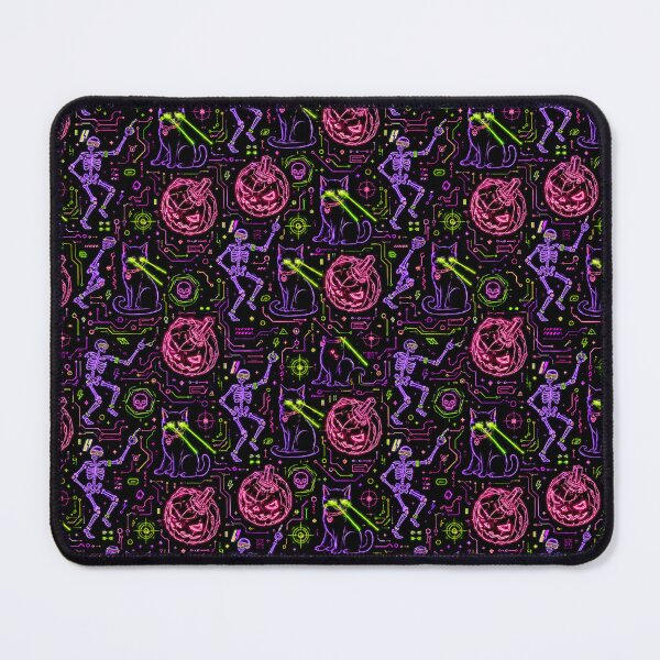 Item preview, Neon Cyberpunk Laser Eyes Cat Halloween Seamless Pattern designed and sold by Patternpulseee.