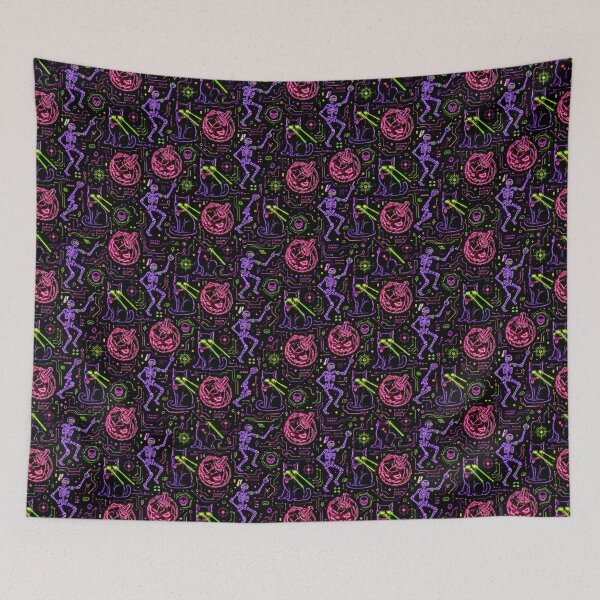 Item preview, Neon Cyberpunk Laser Eyes Cat Halloween Seamless Pattern designed and sold by Patternpulseee.