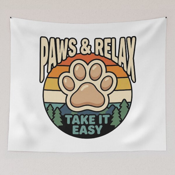 Item preview, chill paws dog take it easy retro mountain art designed and sold by ArtDesignTp.