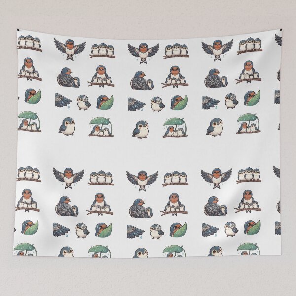 Item preview, Cute Barn Swallow Family Rain Leaf Aesthetics Sticker pack Sheet designed and sold by Rehnair.