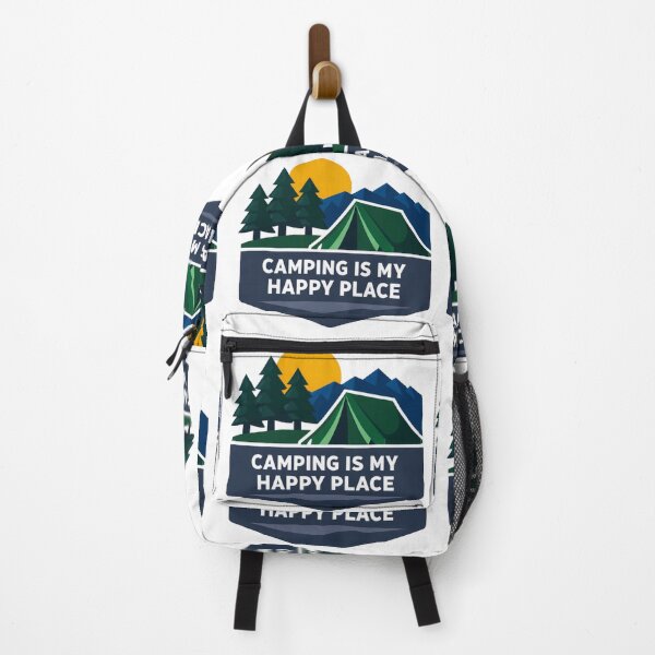 Item preview, Camping Is My Happy Place – Dark Green Geometric Outdoor Badge designed and sold by GabeMountainArt.