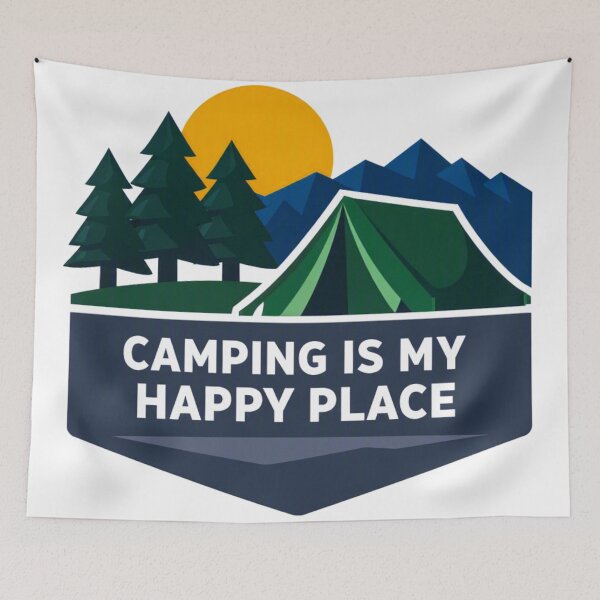 Item preview, Camping Is My Happy Place – Dark Green Geometric Outdoor Badge designed and sold by GabeMountainArt.