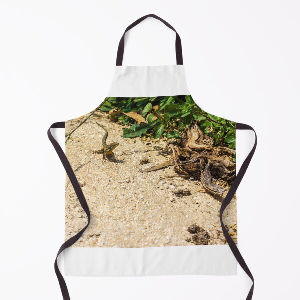 Item preview, Small Green Lizard Sunbathing on Sandy Path Beside Dry Roots and Green Weeds designed and sold by Nmallia.
