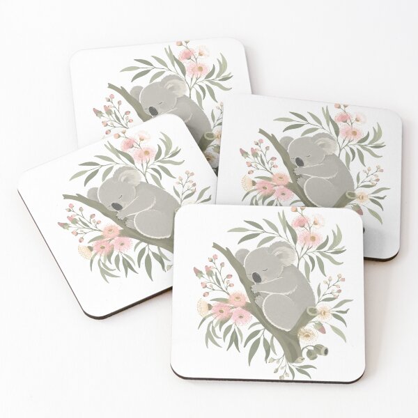 Item preview, Sleeping Koala in Pink Eucalyptus Blossom Australian Spring Garden Art designed and sold by Yellowriversss.