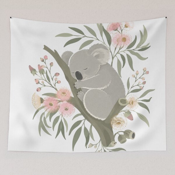 Item preview, Sleeping Koala in Pink Eucalyptus Blossom Australian Spring Garden Art designed and sold by Yellowriversss.