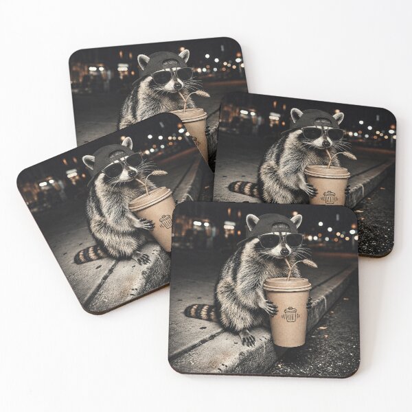 Item preview, Cool Trash Panda Wearing Sunglasses Drinking Iced Coffee Funny designed and sold by Unique personality⭐⭐⭐⭐⭐.