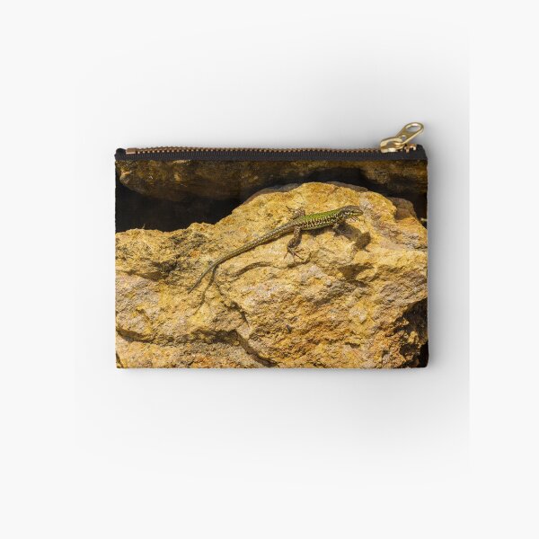Item preview, Green Lizard Basking on Sunlit Rocks, Closeup Reptile on Rocky Wall in Natural Habitat designed and sold by Nmallia.