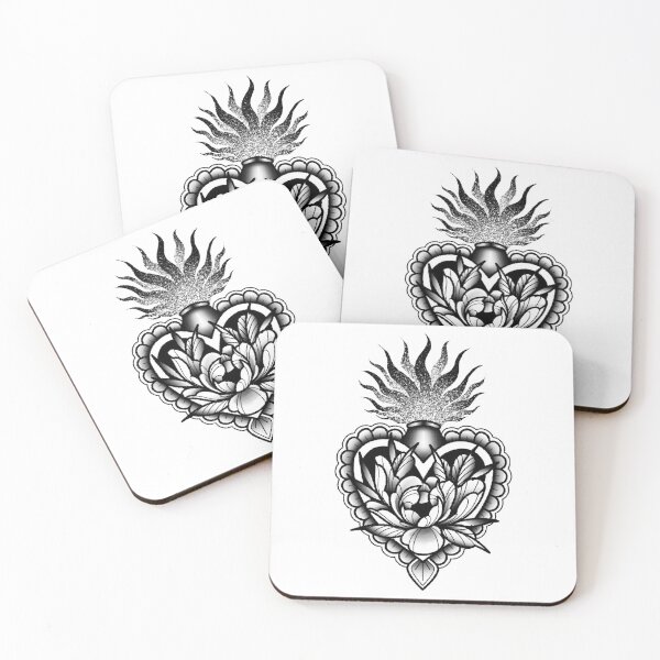 Item preview, Sacred Heart Floral Blackwork Tattoo Art designed and sold by StevieRaeStudio.