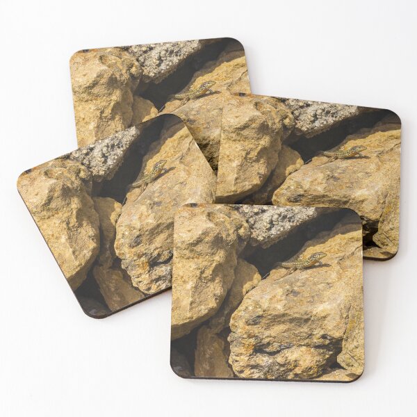 Item preview, Green Lizard Basking on Sunlit Rocks, Closeup Reptile on Rocky Wall in Natural Habitat designed and sold by Nmallia.
