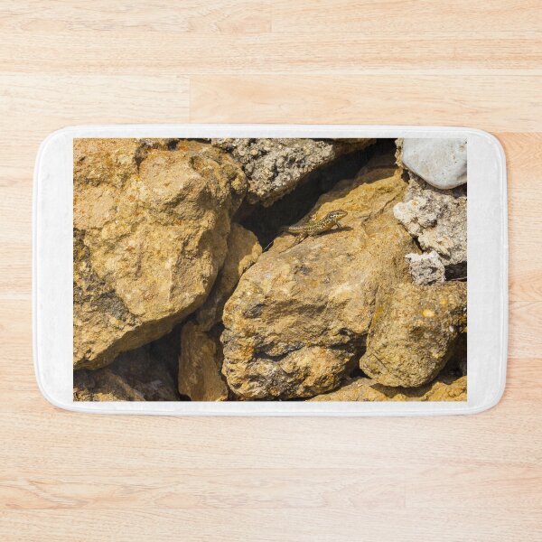 Item preview, Green Lizard Basking on Sunlit Rocks, Closeup Reptile on Rocky Wall in Natural Habitat designed and sold by Nmallia.