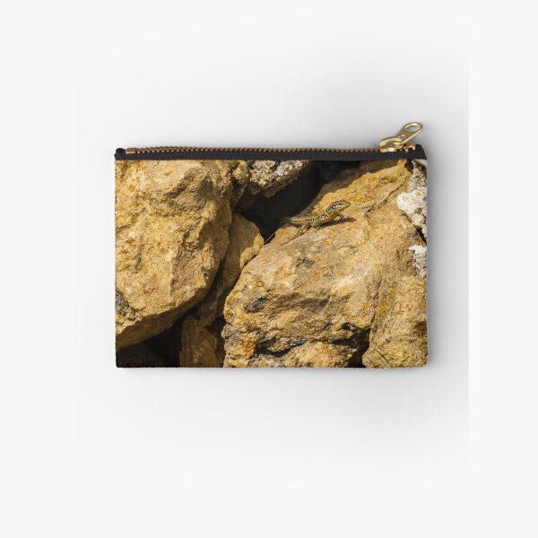 Item preview, Green Lizard Basking on Sunlit Rocks, Closeup Reptile on Rocky Wall in Natural Habitat designed and sold by Nmallia.