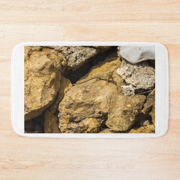 Item preview,  Green Lizard Basking on Sunlit Rocks, Closeup Reptile on Rocky Wall in Natural Habitat designed and sold by Nmallia.