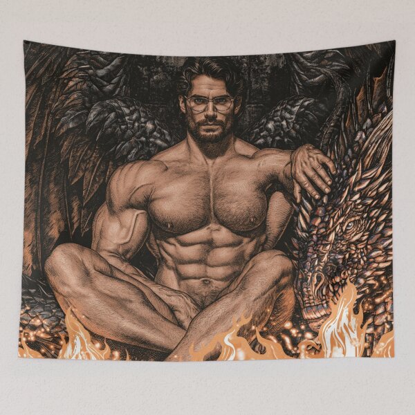 Item preview, Muscular Man with Dragon Illustration designed and sold by JaimeLikes.