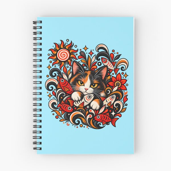 Item preview, Calico Cat Folk Art - Psychedelic Sun & Fishes Graphic Pattern designed and sold by PixelsPaws.