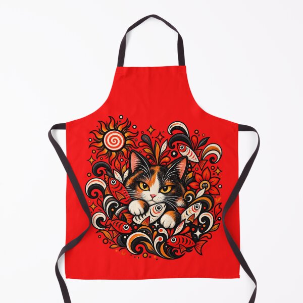 Item preview, Calico Cat Folk Art - Psychedelic Sun & Fishes Graphic Pattern designed and sold by PixelsPaws.