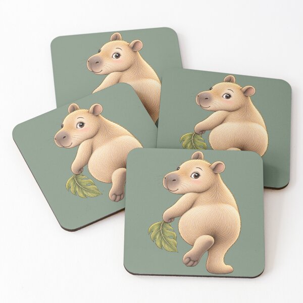 Item preview, Cute Baby Capybara with Leaf Cartoon designed and sold by PrintGo26.