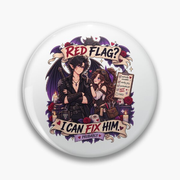 Item preview, Red Flag I Can Fix Him – Funny Dark Romantasy Chibi designed and sold by JPCuteDesign.