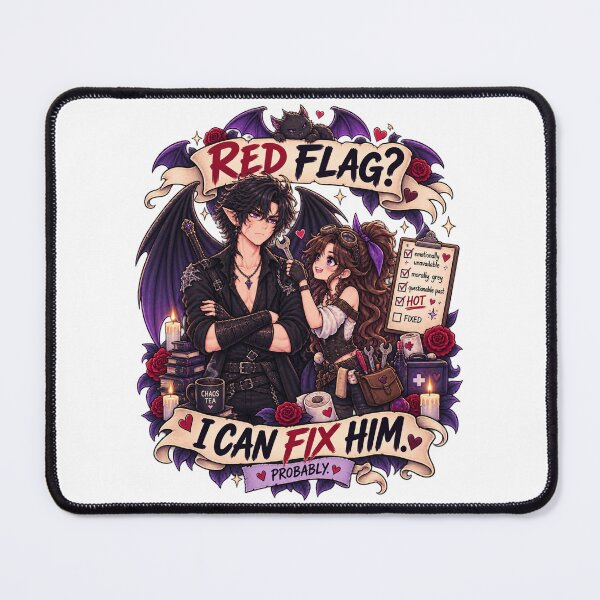 Item preview, Red Flag I Can Fix Him – Funny Dark Romantasy Chibi designed and sold by JPCuteDesign.