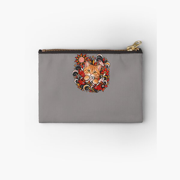 Item preview, Orange Tabby Cat Folk Art - Psychedelic Sun & Fishes Graphic Pattern designed and sold by PixelsPaws.