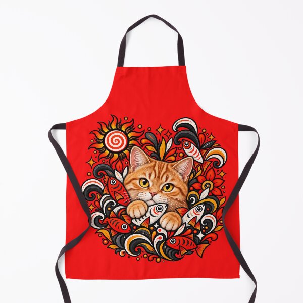 Item preview, Orange Tabby Cat Folk Art - Psychedelic Sun & Fishes Graphic Pattern designed and sold by PixelsPaws.