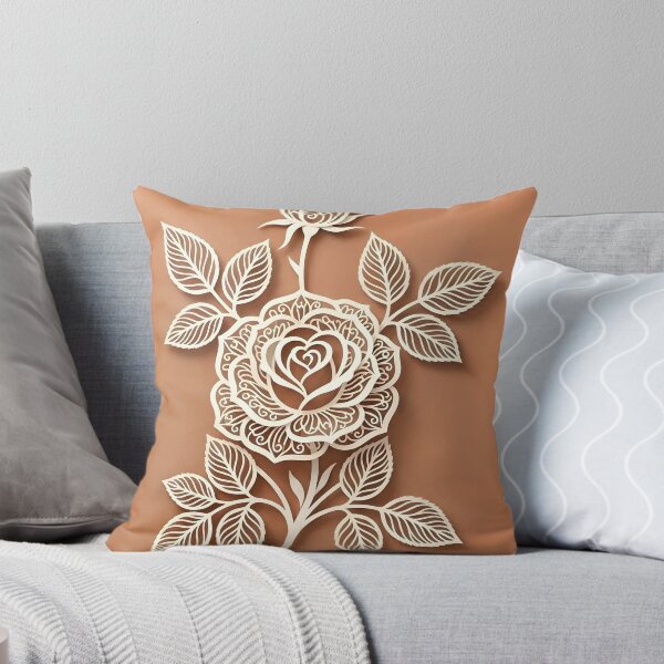 Item preview, 3D Paper Cut Rose Wall Art Print | Terracotta Warm Orange Botanical Poster | Intricate White Rose Silhouette | Boho Modern Floral Decor designed and sold by SergioMiklos.