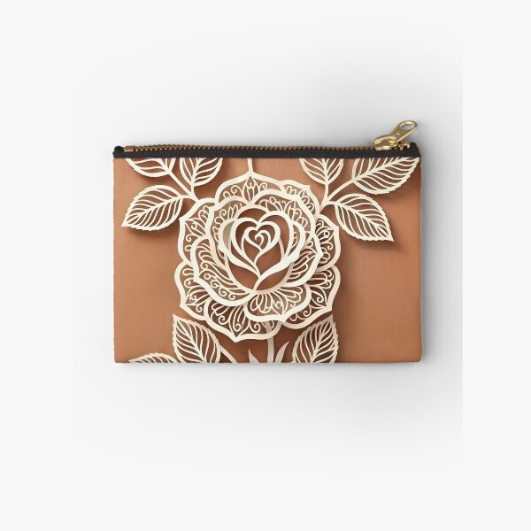 Item preview, 3D Paper Cut Rose Wall Art Print | Terracotta Warm Orange Botanical Poster | Intricate White Rose Silhouette | Boho Modern Floral Decor designed and sold by SergioMiklos.