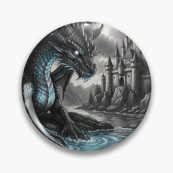 Item preview, Fantasy Dragon Scene with blue glow in front of ancient castle designed and sold by FotoworldEdel.
