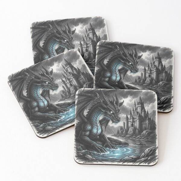 Item preview, Fantasy Dragon Scene with blue glow in front of ancient castle designed and sold by FotoworldEdel.