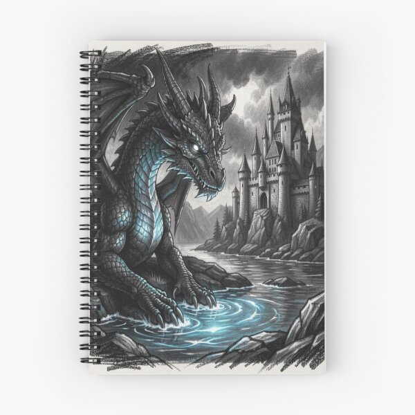 Item preview, Fantasy Dragon Scene with blue glow in front of ancient castle designed and sold by FotoworldEdel.