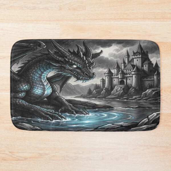 Item preview, Fantasy Dragon Scene with blue glow in front of ancient castle designed and sold by FotoworldEdel.