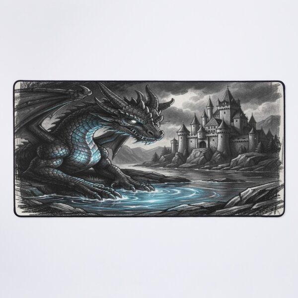 Item preview, Fantasy Dragon Scene with blue glow in front of ancient castle designed and sold by FotoworldEdel.