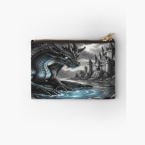 Item preview, Fantasy Dragon Scene with blue glow in front of ancient castle designed and sold by FotoworldEdel.