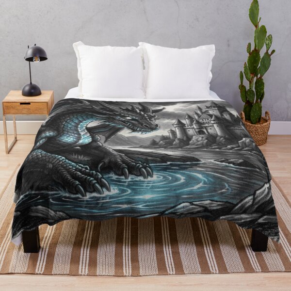 Item preview, Fantasy Dragon Scene with blue glow in front of ancient castle designed and sold by FotoworldEdel.