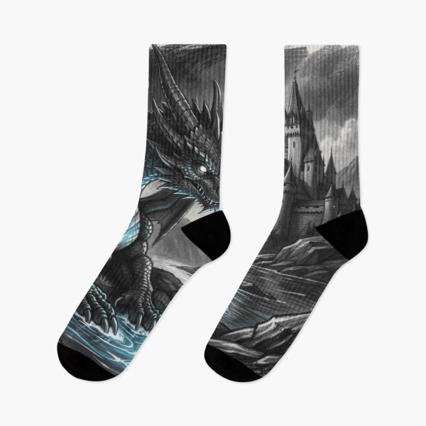 Item preview, Fantasy Dragon Scene with blue glow in front of ancient castle designed and sold by FotoworldEdel.