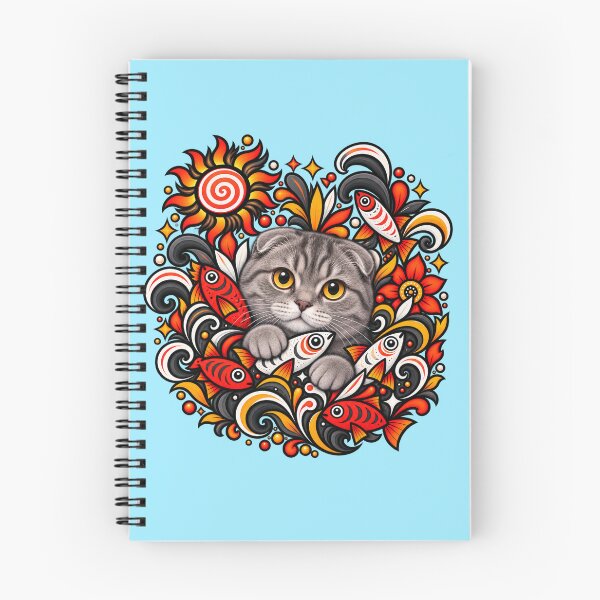 Item preview, Scottish Fold Cat Folk Art - Psychedelic Sun & Fishes Graphic Pattern designed and sold by PixelsPaws.