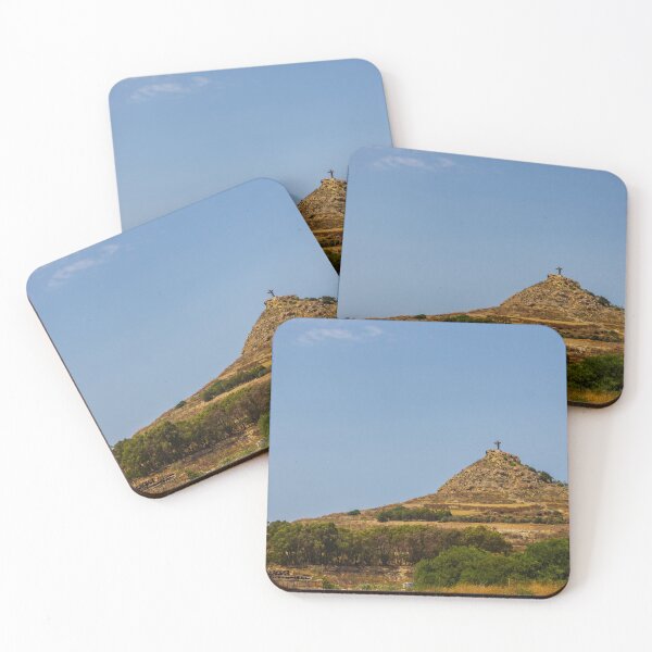 Item preview, Hilltop Cross On Rocky Mound Overlooking Rural Landscape Under Clear Blue Sky designed and sold by Nmallia.