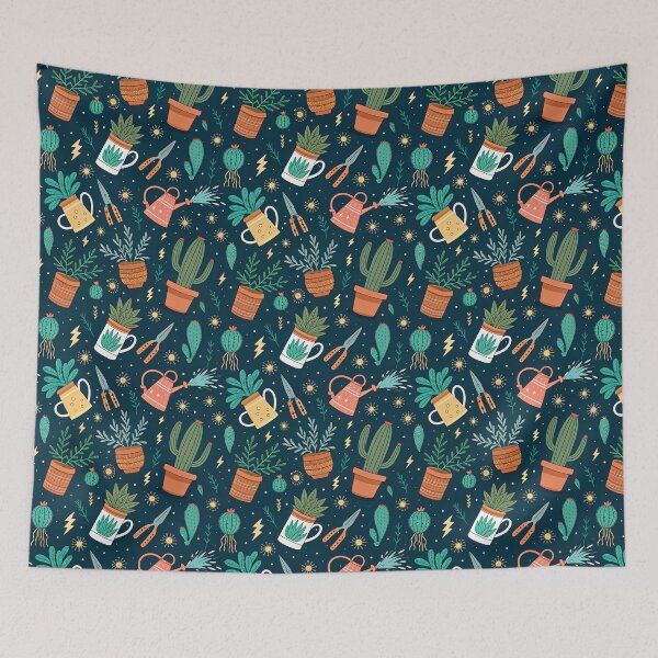 Item preview, Playful Cactus Gardening Seamless Pattern designed and sold by Soul Path Studio.