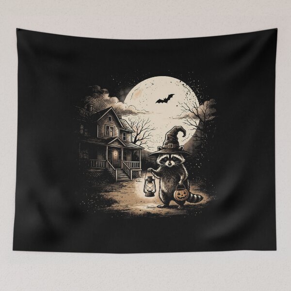 Item preview, funny Vintage Spooky Raccoon Halloween full moon gift designed and sold by Amzkao.