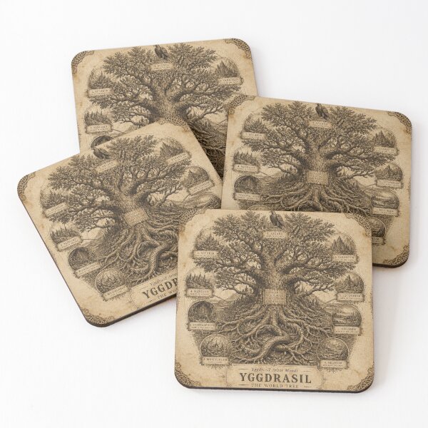 Item preview, Yggdrasil World Tree Norse Mythology - Ivory Vintage Engraving Art designed and sold by SunnyDesign82.