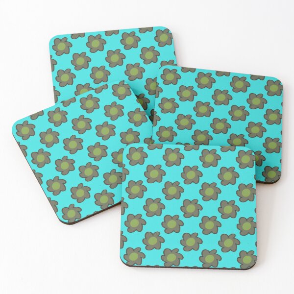 Item preview,  Retro 70s Floral Pattern - Olive Green Flower Power on Turquoise designed and sold by CaramelCo.