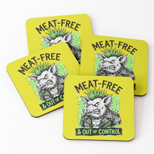 Item preview, Meat-Free Punk Pig Vegan Funny Quote Studded Jacket designed and sold by CoffeeAndChao.