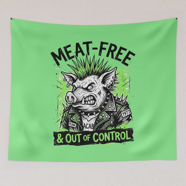 Item preview, Meat-Free Punk Pig Vegan Funny Quote Studded Jacket designed and sold by CoffeeAndChao.