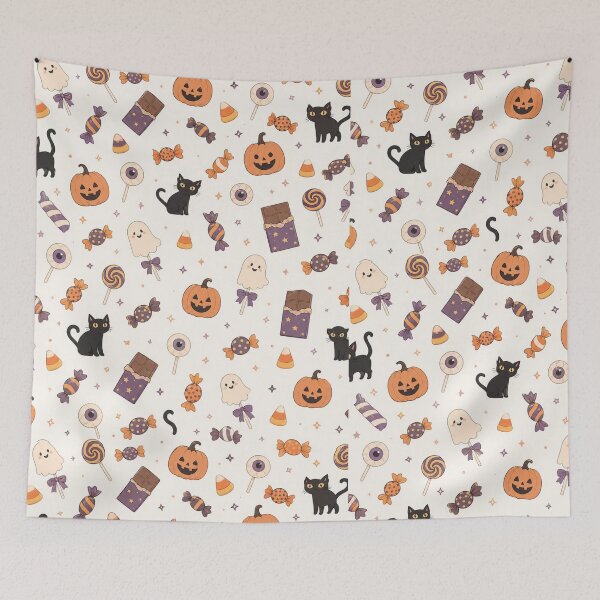 Item preview, Cute Kawaii Halloween Pattern | Spooky Candy & Cat Floral designed and sold by itxelaraStudio.
