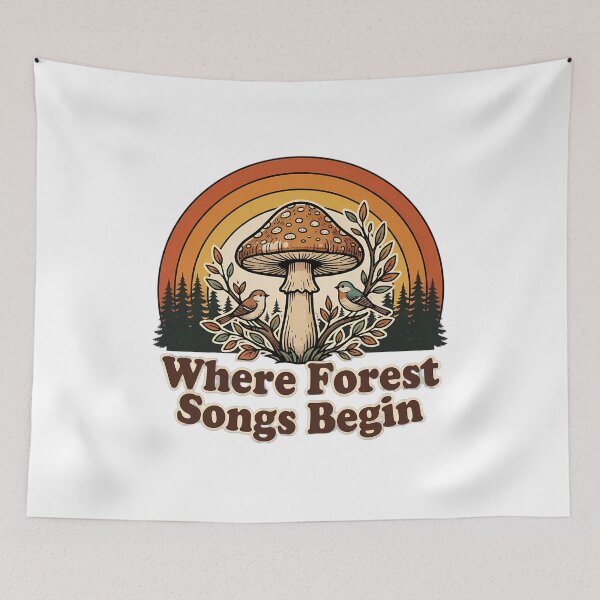 Item preview, Woodland Mushrooms And Songbirds Vintage Nature Illustration designed and sold by SHOP-Corner.