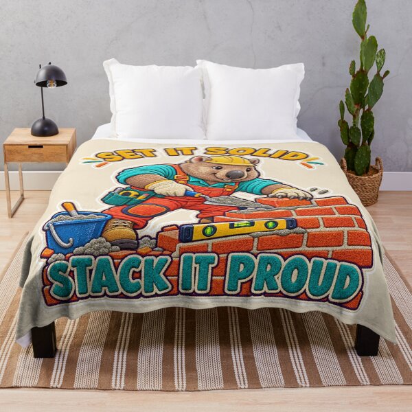 Item preview, Labor Day Wombat Bricklayer – Set It Solid Stack It Proud Embroidery Design designed and sold by Jaani-T.