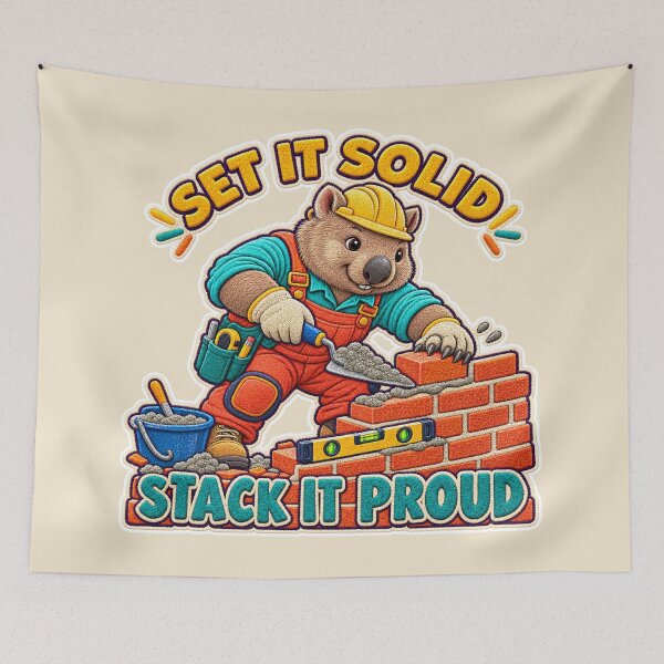 Item preview, Labor Day Wombat Bricklayer – Set It Solid Stack It Proud Embroidery Design designed and sold by Jaani-T.