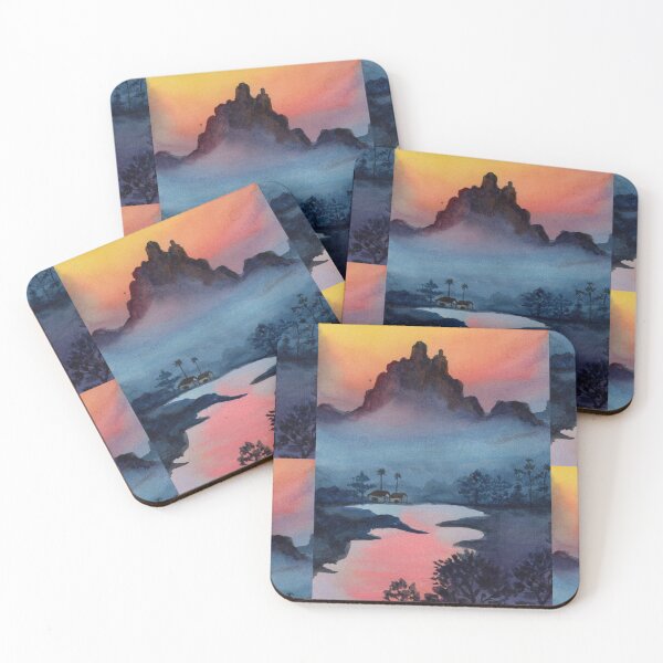 Item preview, The River Led Us Home, Sunset Mountain Watercolour designed and sold by ArithraStudio.
