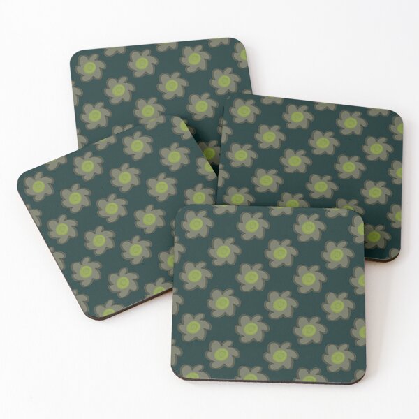 Item preview, Dark Retro 70s Floral Pattern - Olive Green Flowers on Dark Teal designed and sold by CaramelCo.