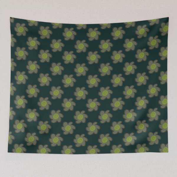 Item preview, Dark Retro 70s Floral Pattern - Olive Green Flowers on Dark Teal designed and sold by CaramelCo.