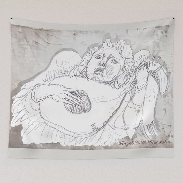 Item preview, Musical Angel with Mandolin (Original Crayon Drawing by ACCI) designed and sold by VanyssaGraphics.
